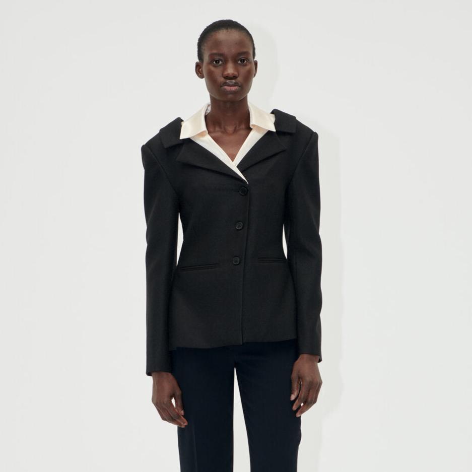 Double Collar figursyet Blazer - Black/Buttermilk